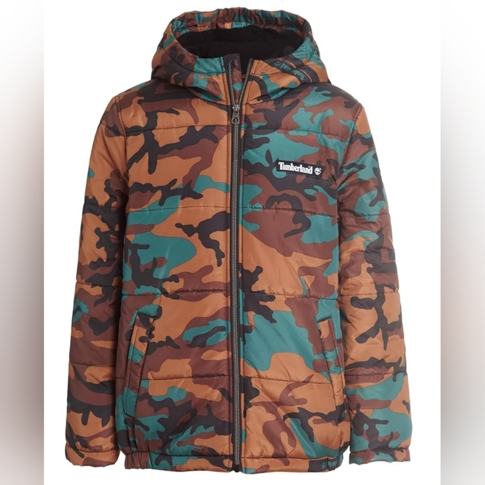 Timberland Boys Camo Puffer Jacket Fleece Lined